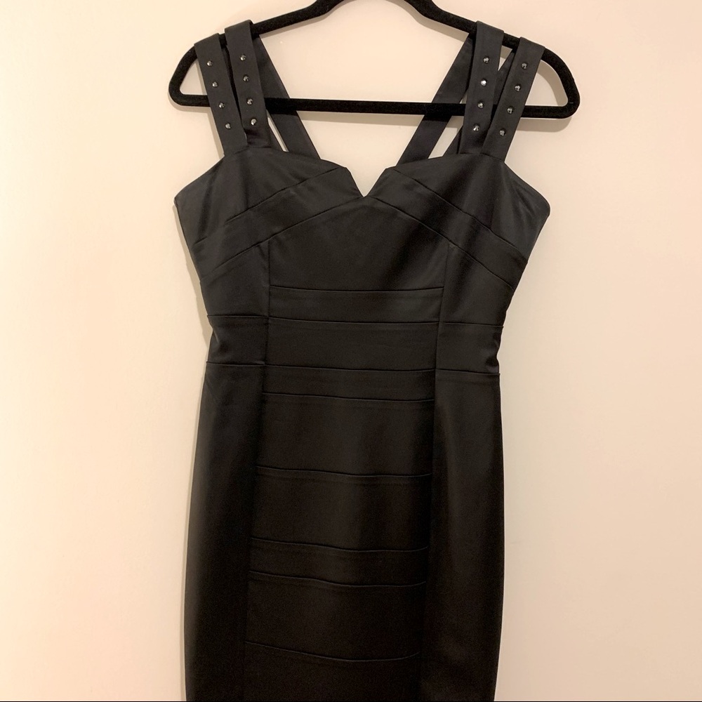Black Satin double Straps Mini Dress